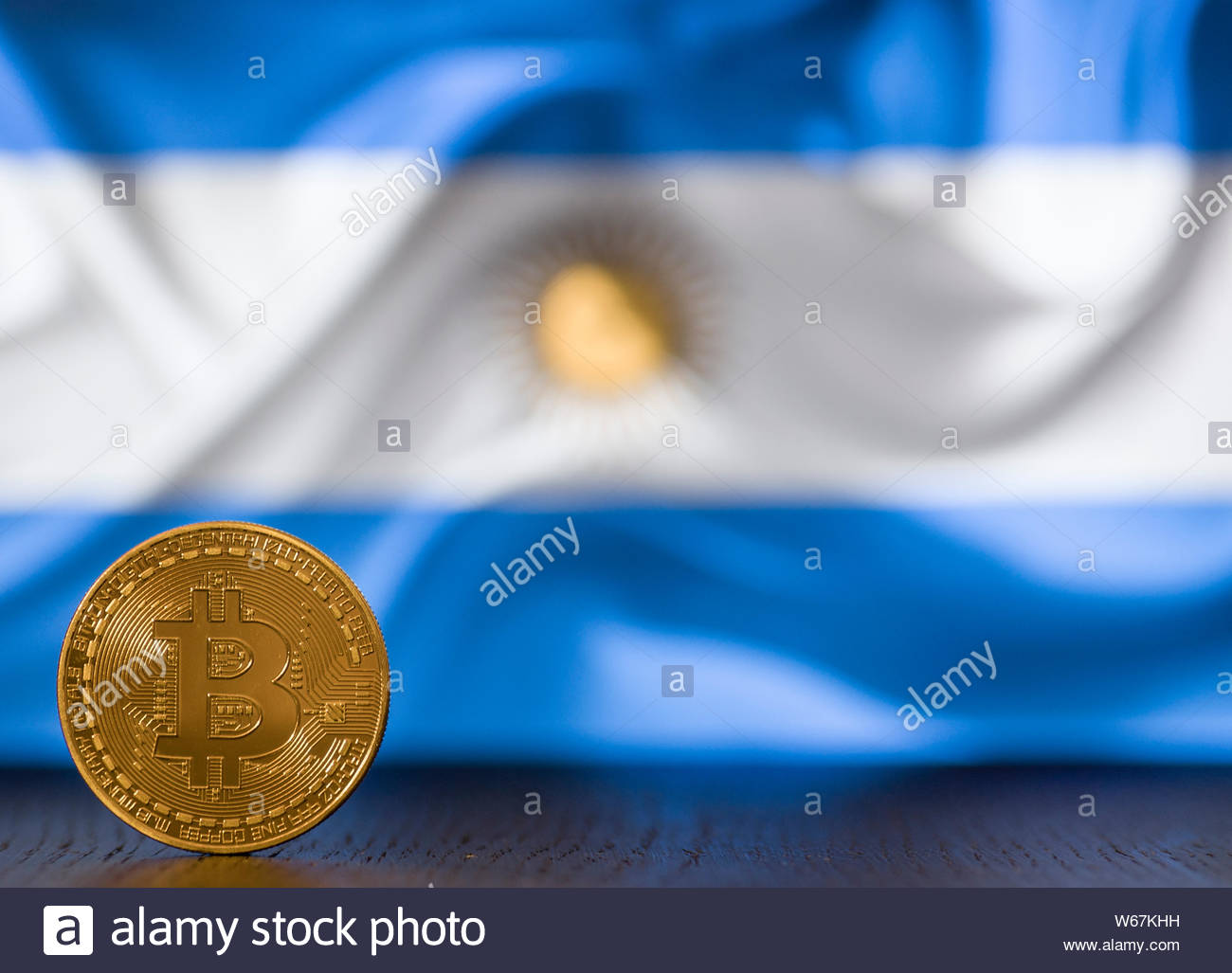 Bitcoin Golden Coin With Argentina Flag On Background Stock Photo
