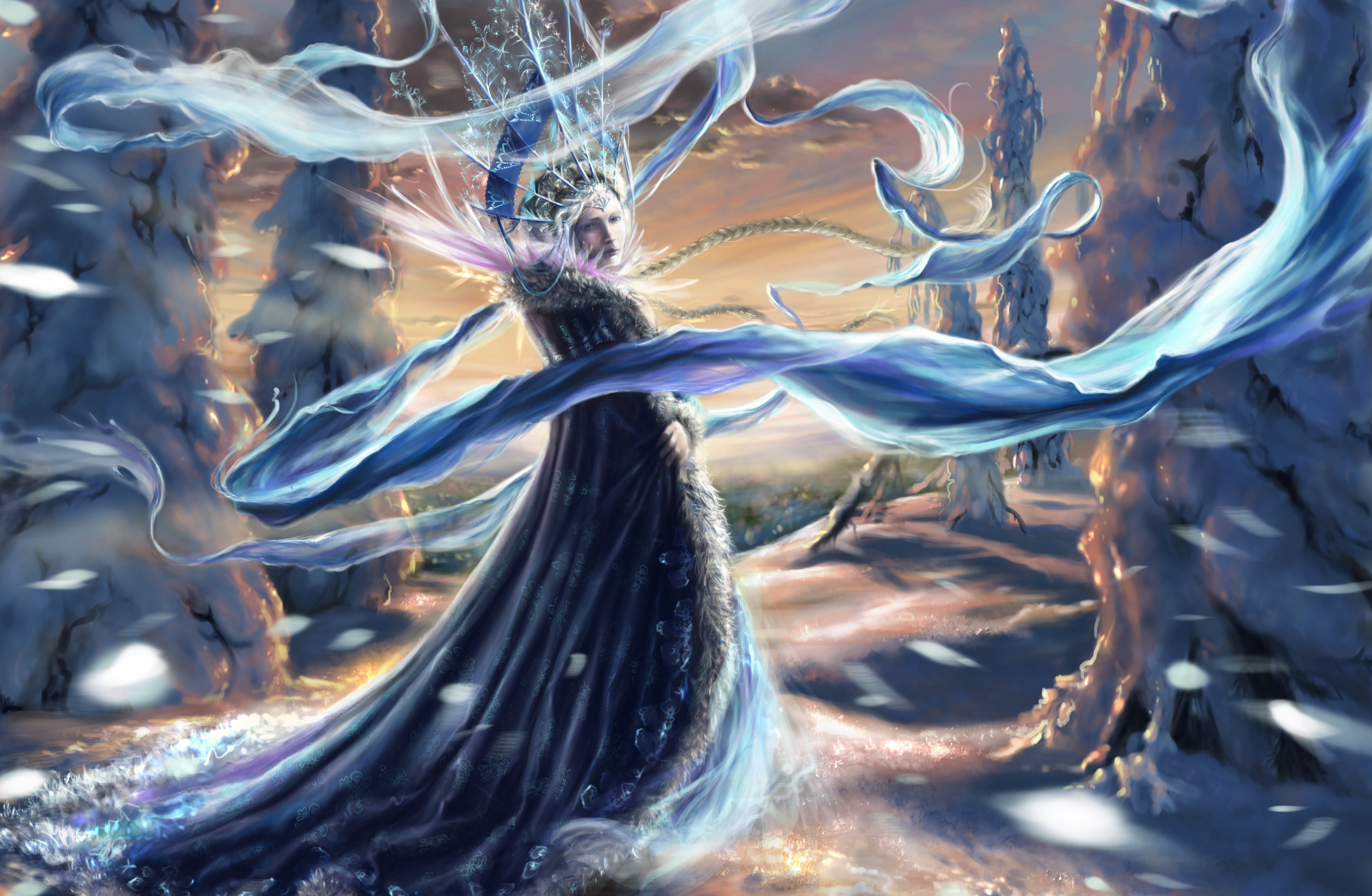 Snegurochka Snow Queen Painting Scythe Winter Silk HD Wallpaper
