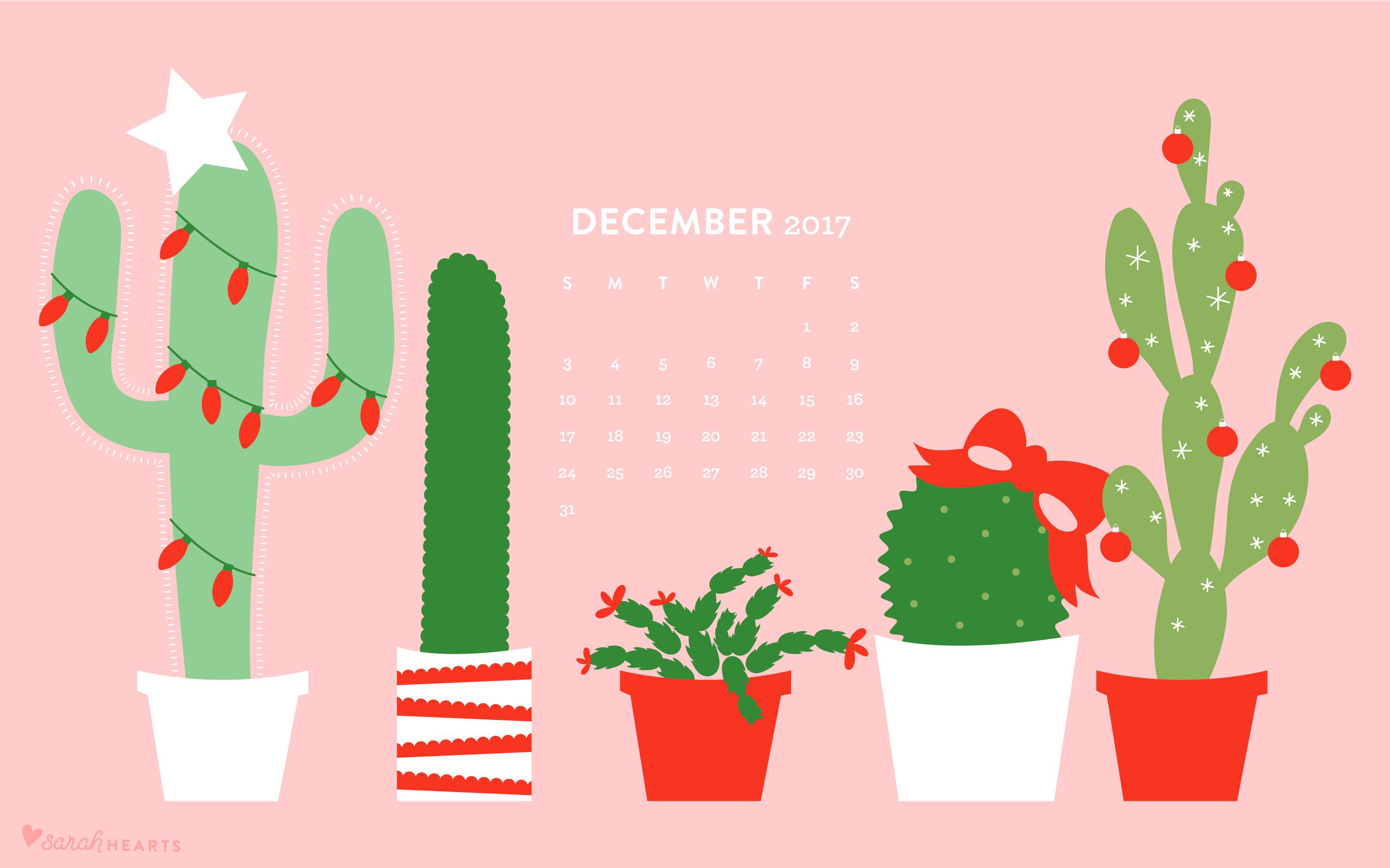December Christmas Cactus Calendar Wallpaper Sarah Hearts