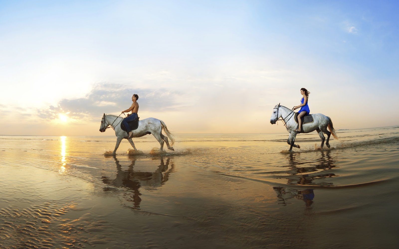 Horse Wallpaper With Two People Horseback Riding On The Beach HD