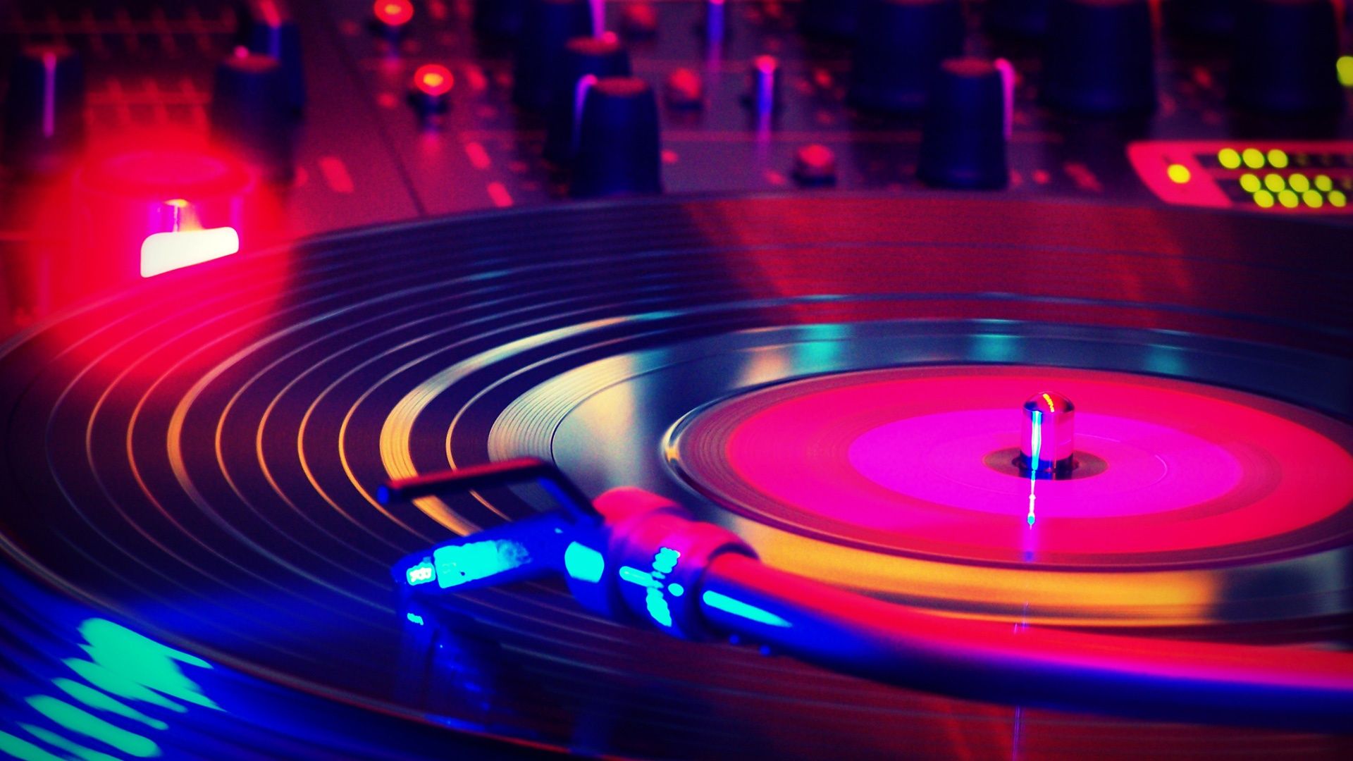 Disco Vinyl Nights Colorful Turntable Record Spinning