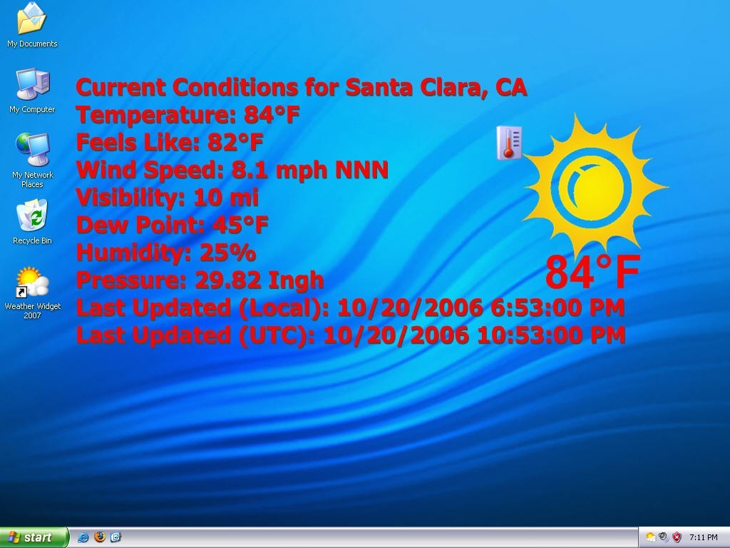 desktop weather widget displays current weather conditions and allows