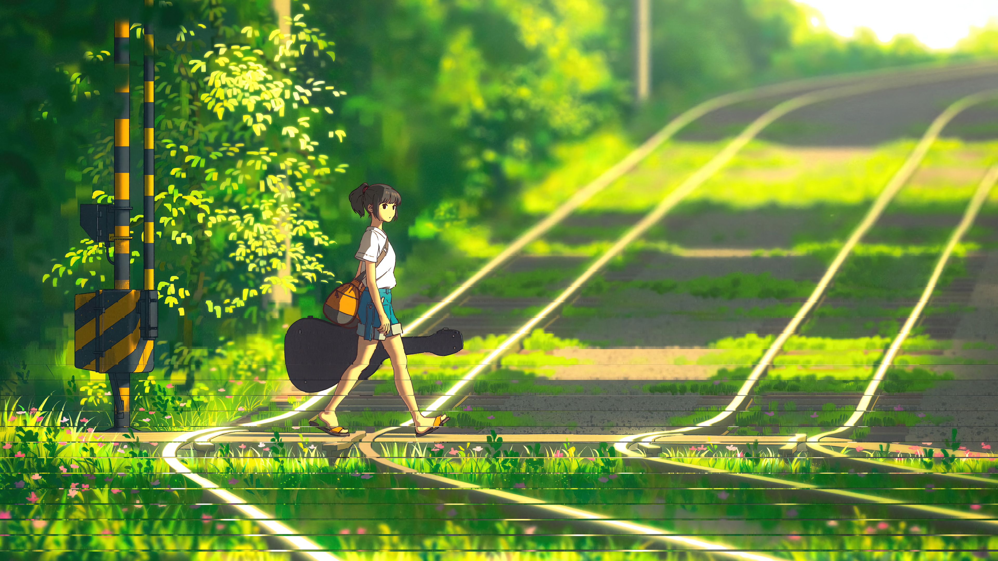 Anime Girl Walking Train Track Crossing Wallpaper 4K HD PC 4310f