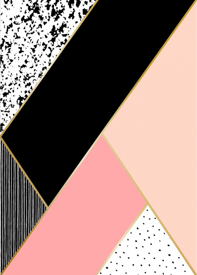 Pink Abstract Black White Shapes Wallpaper Wall Mural