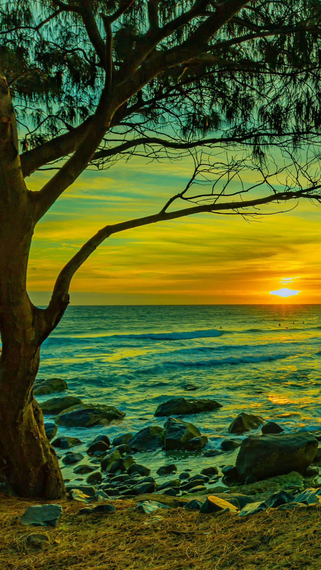 Find Peace And Relaxation Walking Along The Shores Of This Wallpaper