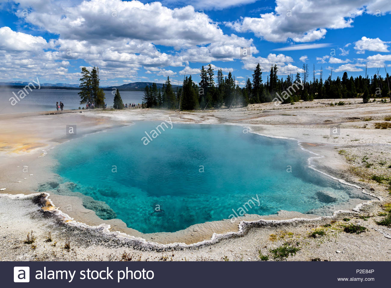 The Black Pool With Yellowstone Lake In Background
