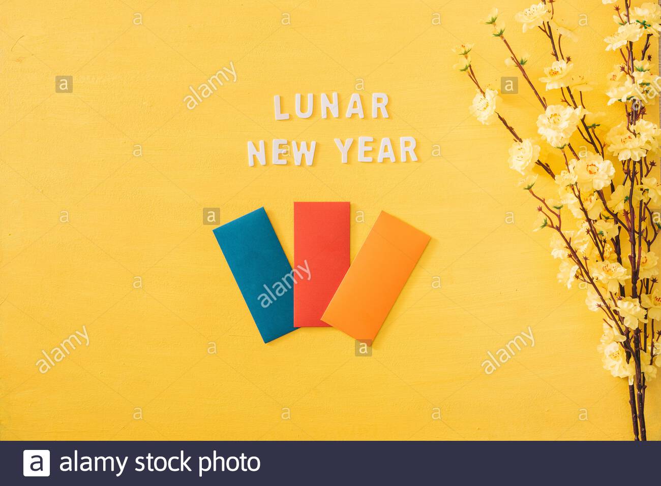 Lunar New Year Decoration On A Yellow Gold Background Tet Holiday