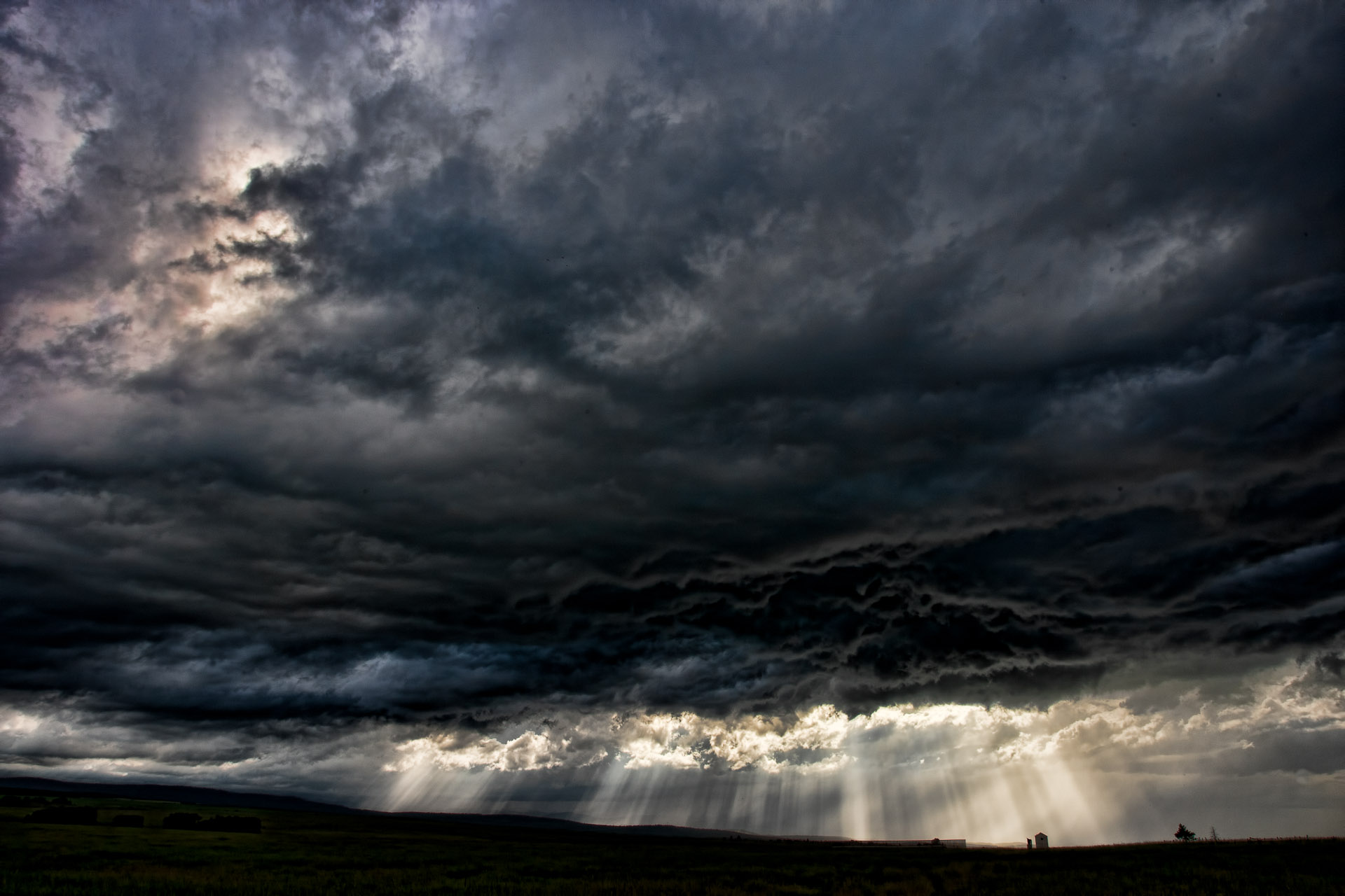 Prairie Storm Dark Clouds Heavy Rain And A Lightning