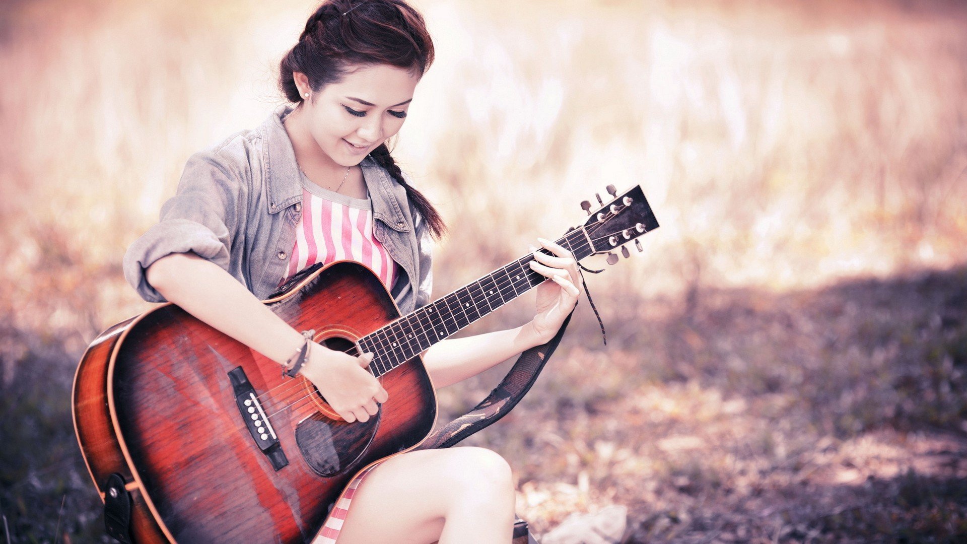 Cute Stylish Girls With Guitar In Happy Mood Wallpapers