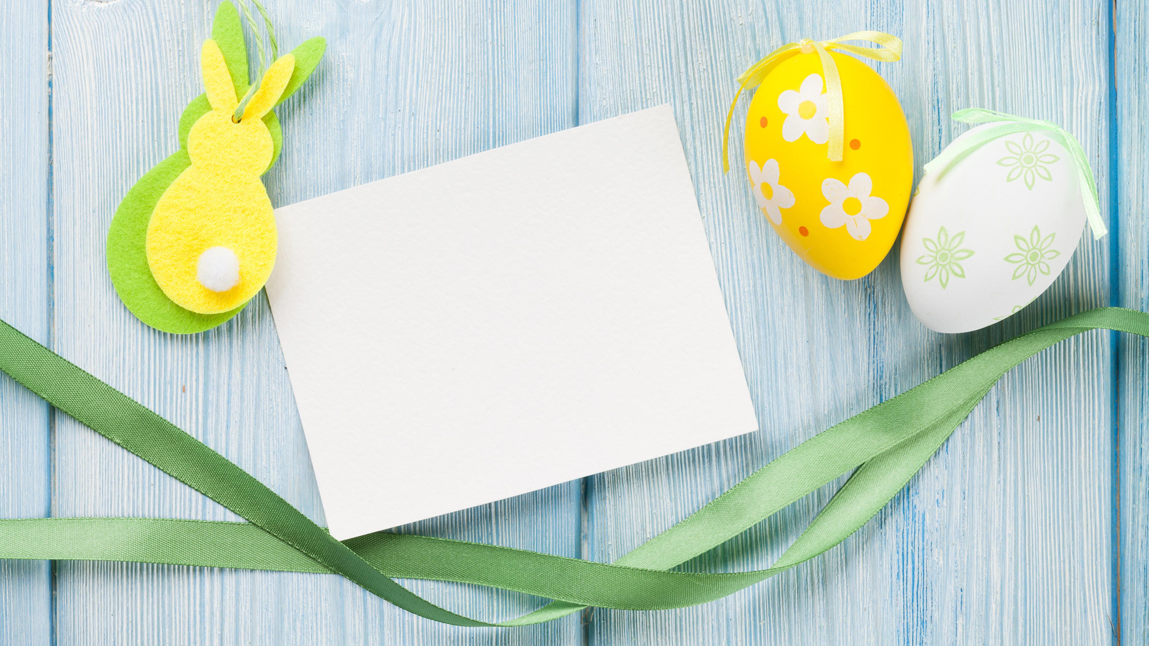 Desktop Wallpaper Easter Rabbit Eggs Ribbon Template