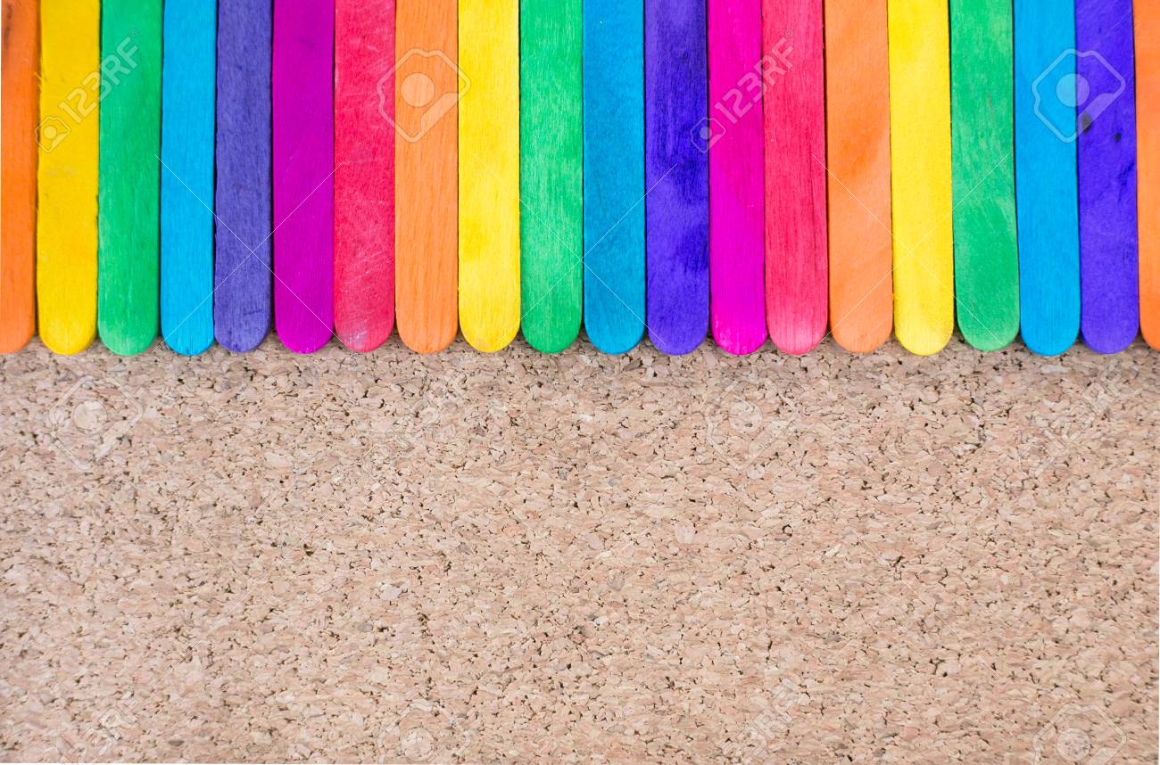Colorful Popsicle Sticks And Wood Paper Texture Background Stock