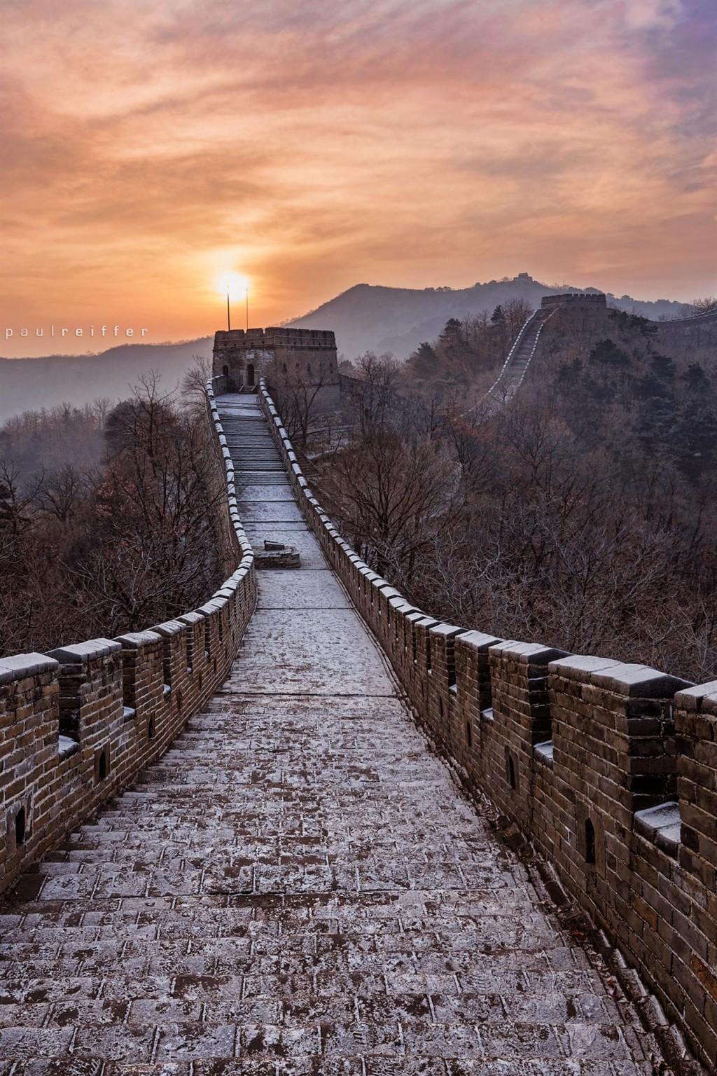 Great Wall Of China Sunris HD Wallpaper Background
