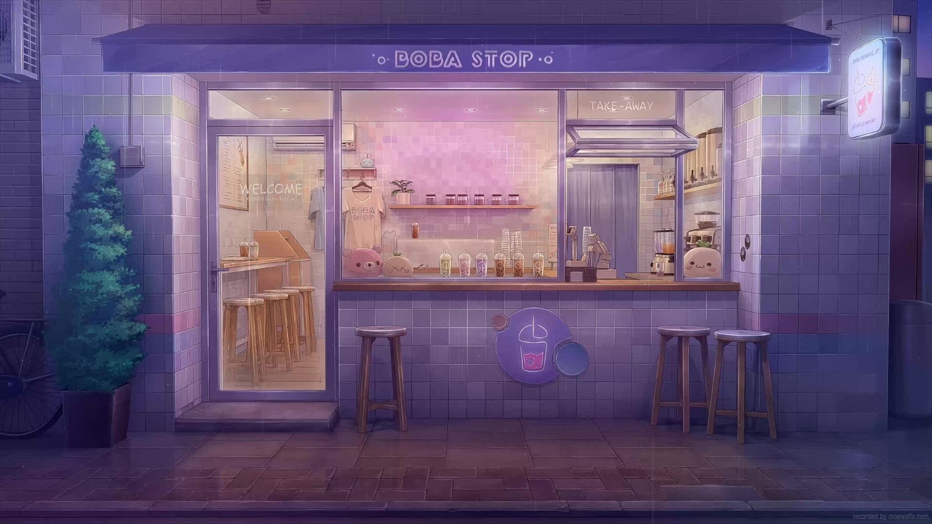 Lofi Boba Shop Rainy Night Live Wallpaper