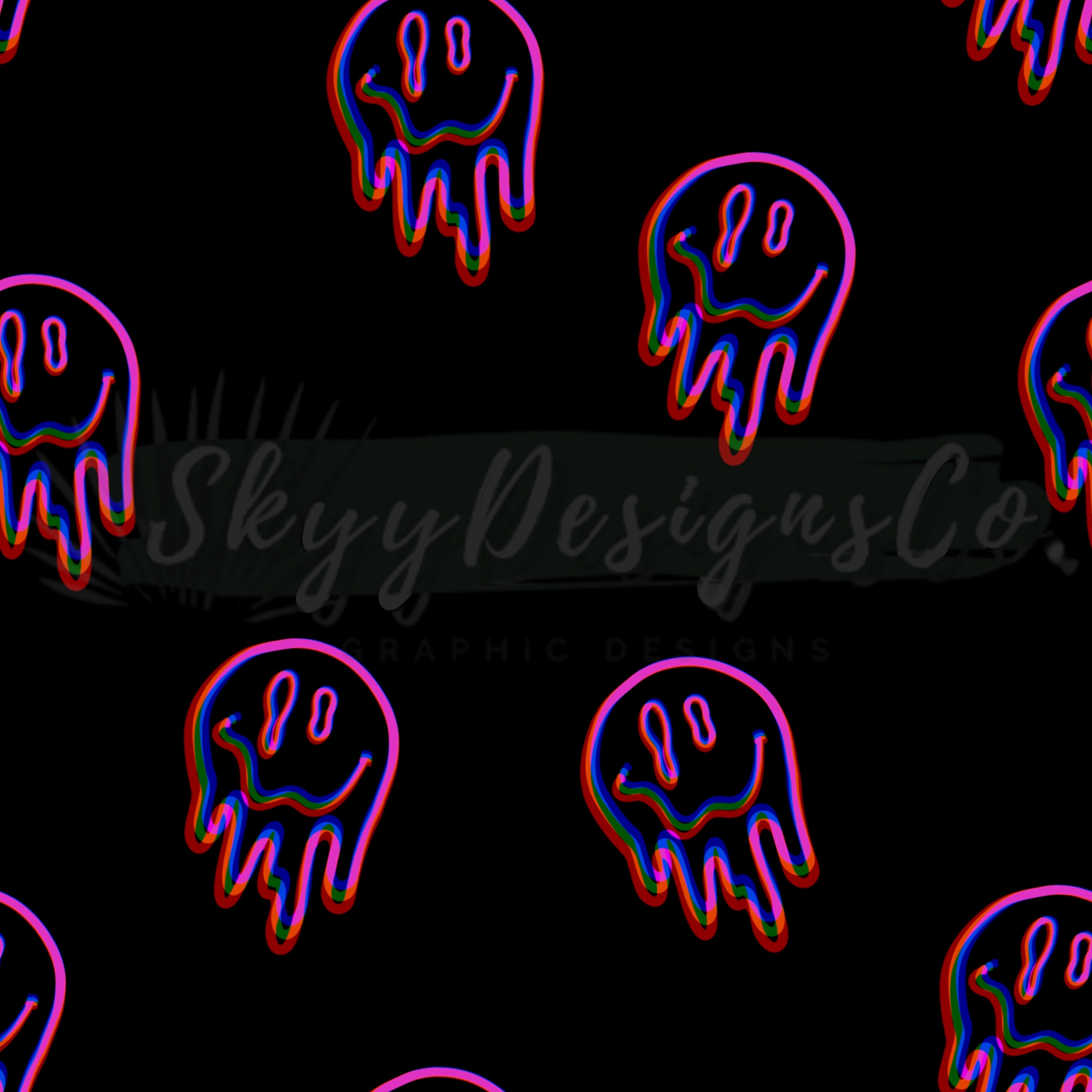 Seamless Pattern Trippy Smiley Face