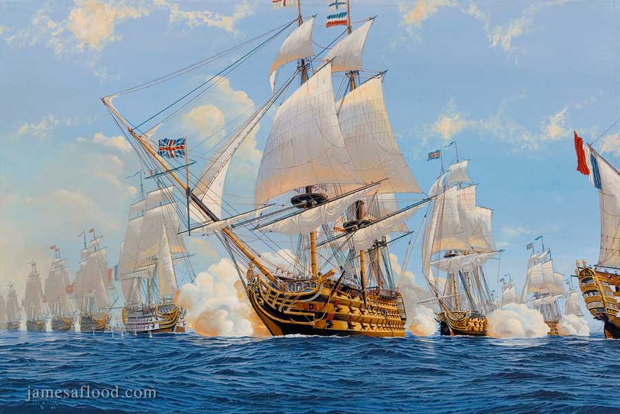 Hms Victory Breaking The Line James A Flood Artist