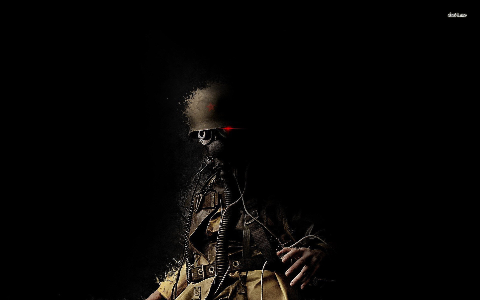 Soldier With A Gas Mask Wallpaper Digital Art