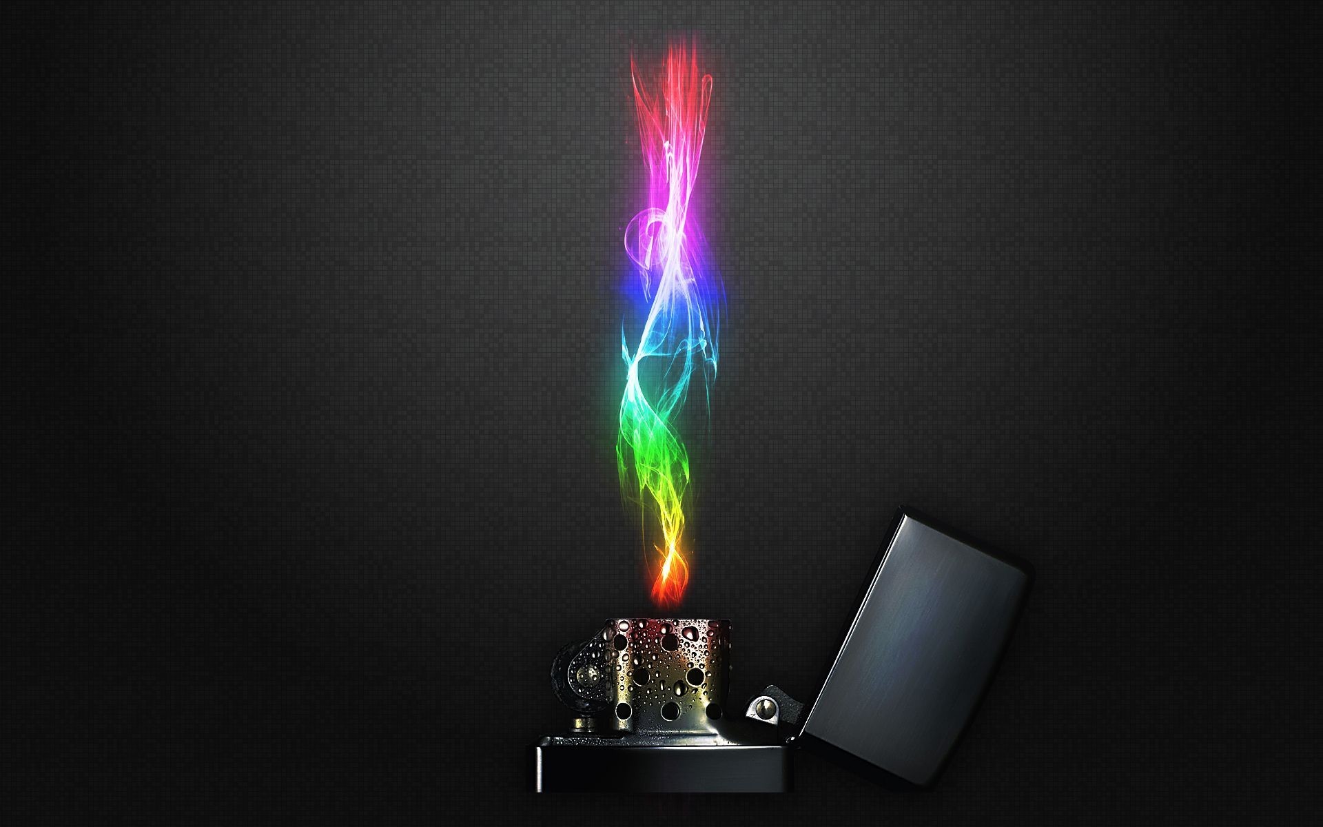 A neon lighter with a vibrant rainbow flame against a dark background, perfect for neon wallpaper enthusiasts