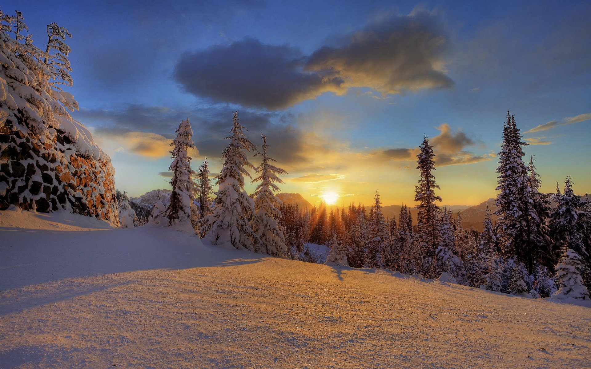 Mount Rainier National Park Winter Sunset Wallpaper Pre