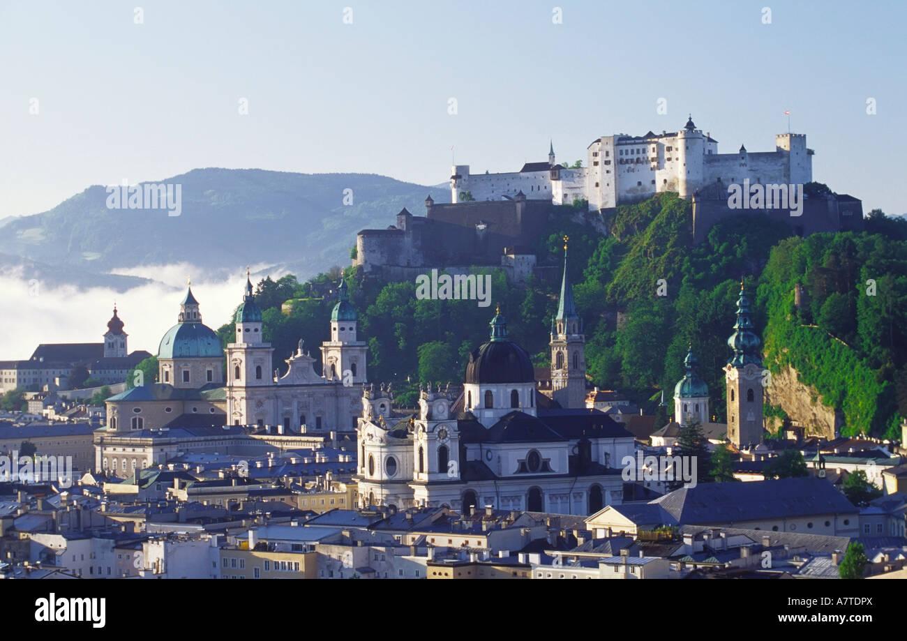Castle On Hill Hohensalzburg Fortress Salzburg Austria Stock