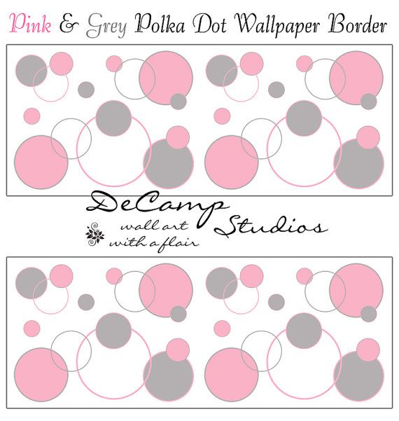 Pink And Grey Polka Dot Circle Wallpaper Border Wall Art Decals For
