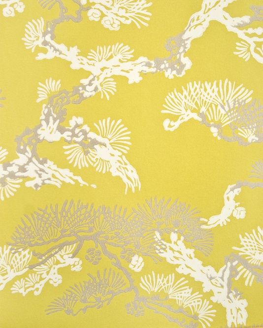 Eastern Pine Wallpaper Pewter and White gnarled botanical print on