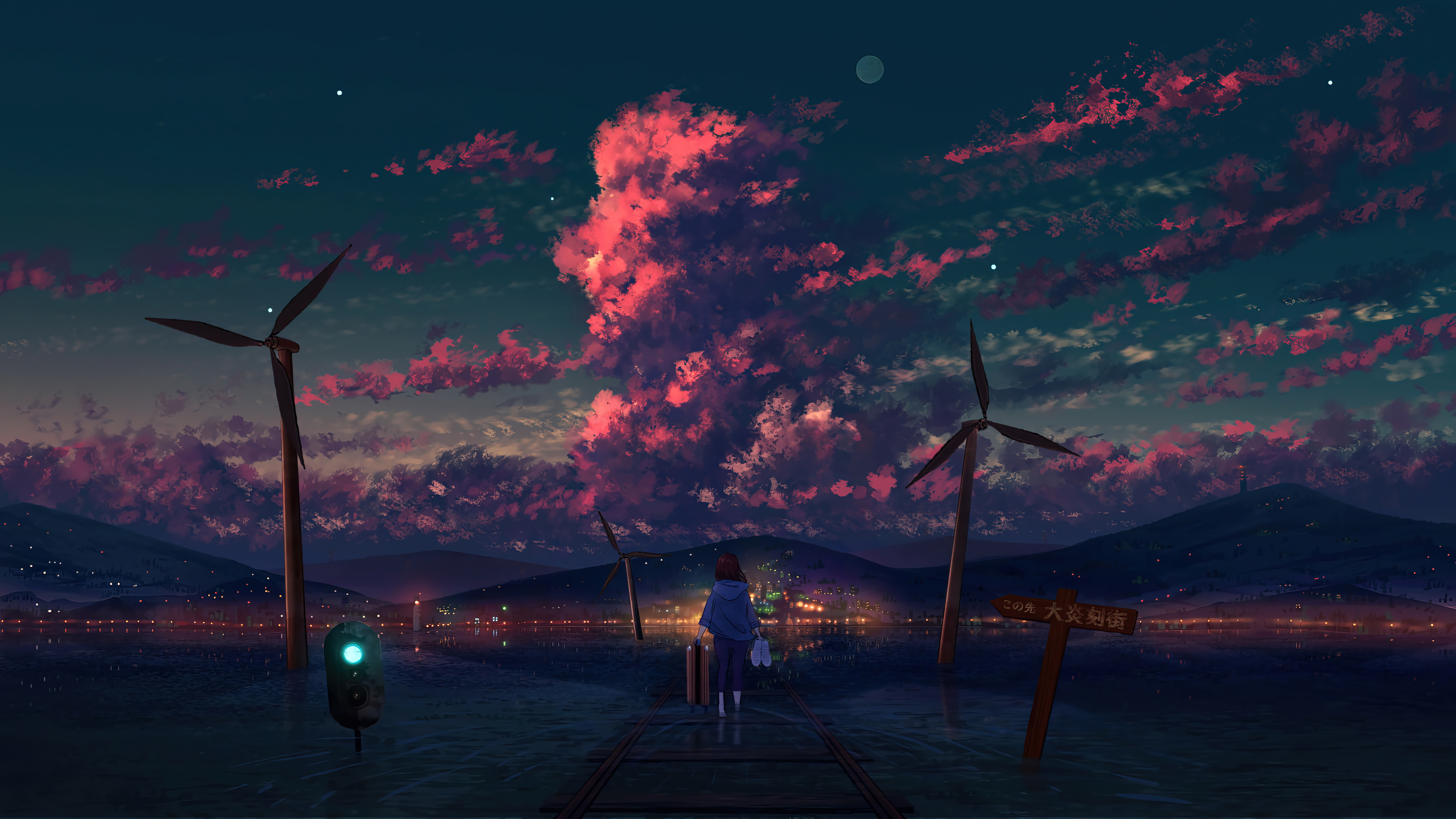 Anime Art Night Sky Scenery Wallpaper iPhone Phone 4k 1400f