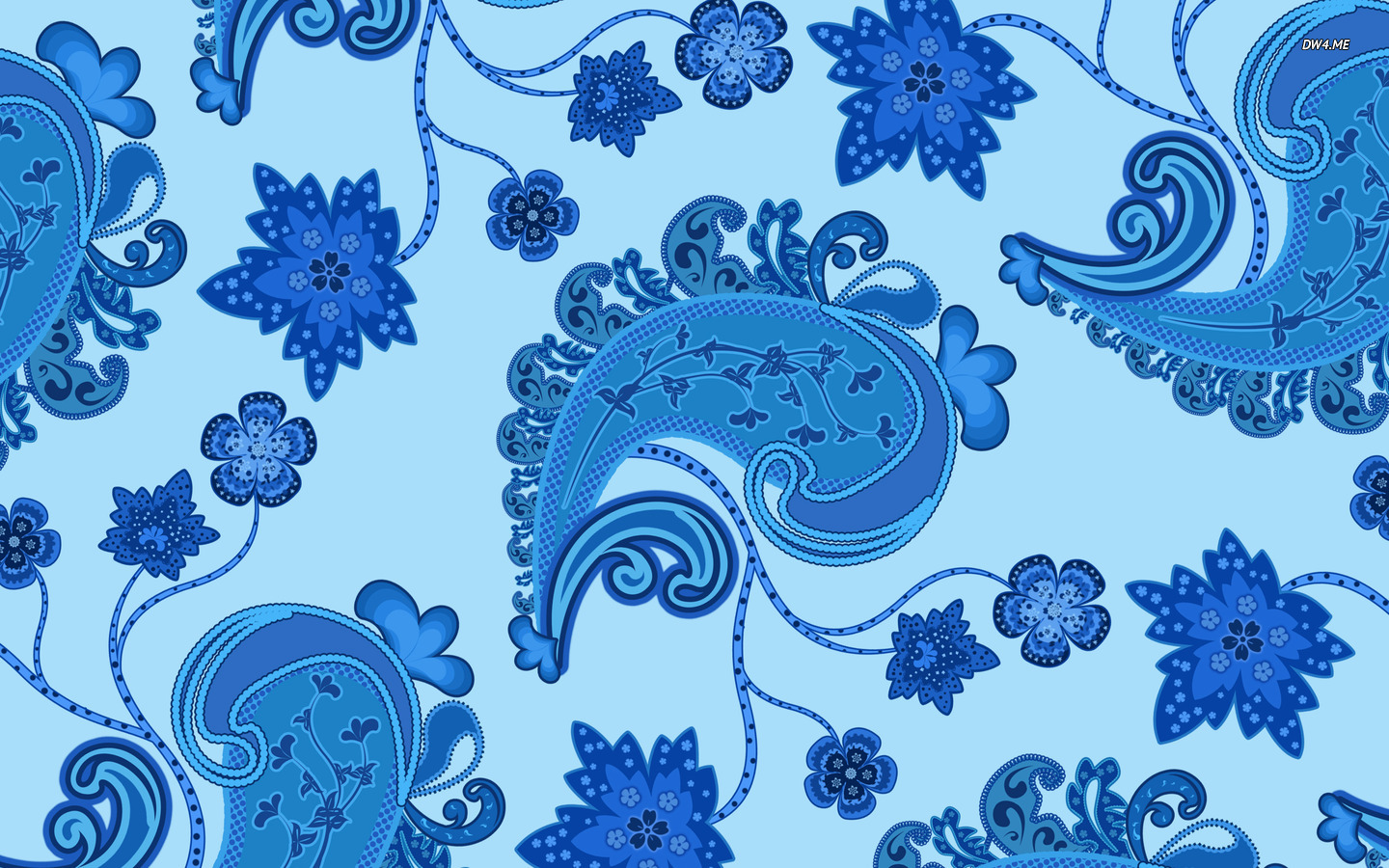 Blue Swirls And Flowers Wallpaper Vector