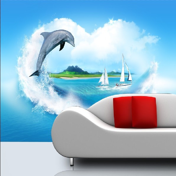 100cm X Wallpaper Dolphin Blue Sky Tv Mural