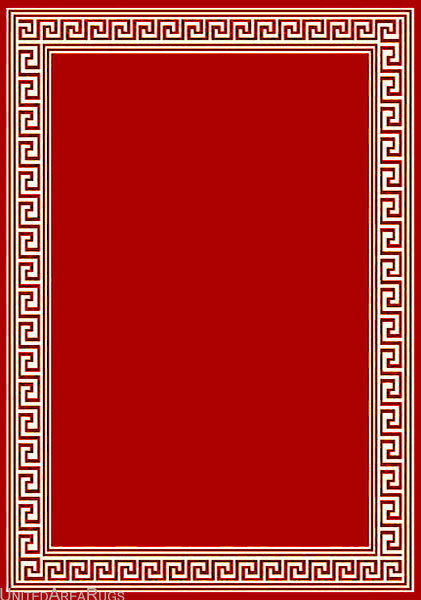 5x7 Area Rug Modern Greek Key Design Solid Red Carpet With Border New