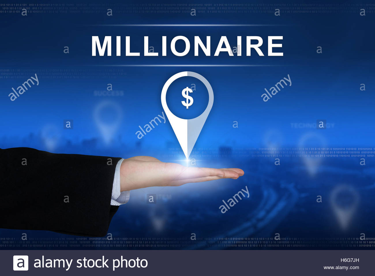 Millionaire Button With Business Hand On Blurred Background Stock
