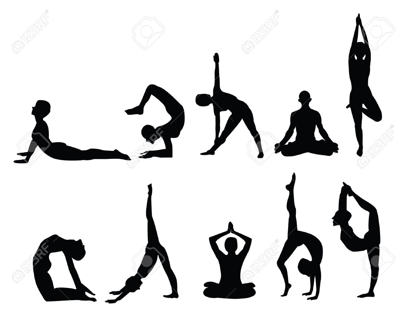 Yoga Pose Silhouettes In Various Poses Vector Format Royalty