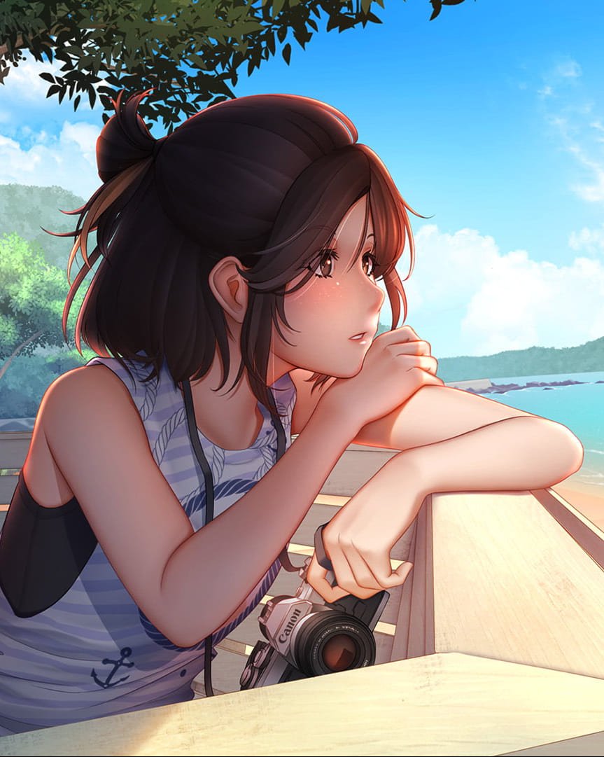 HD wallpaper brown hair woman illustration anime anime girls beach