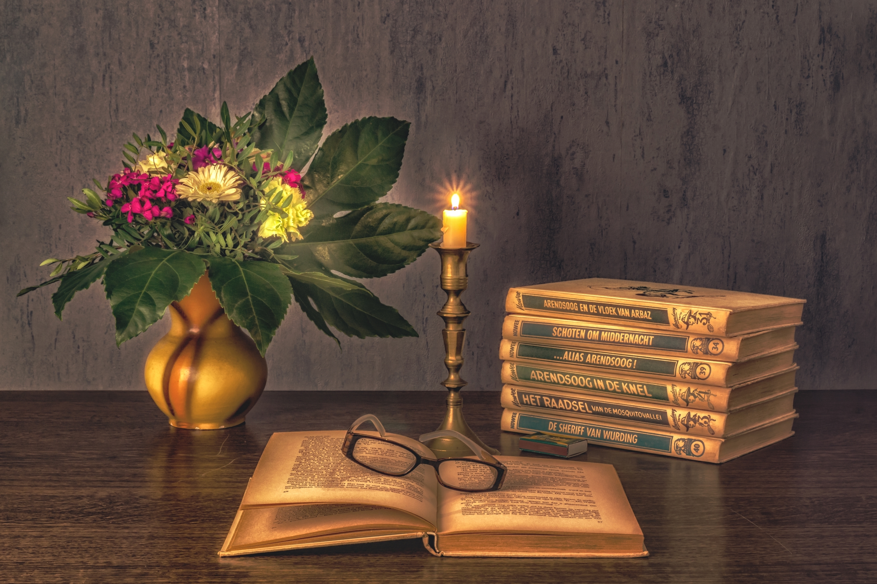 Flower Glasses Candle Book Photography Still Life HD Wallpaper