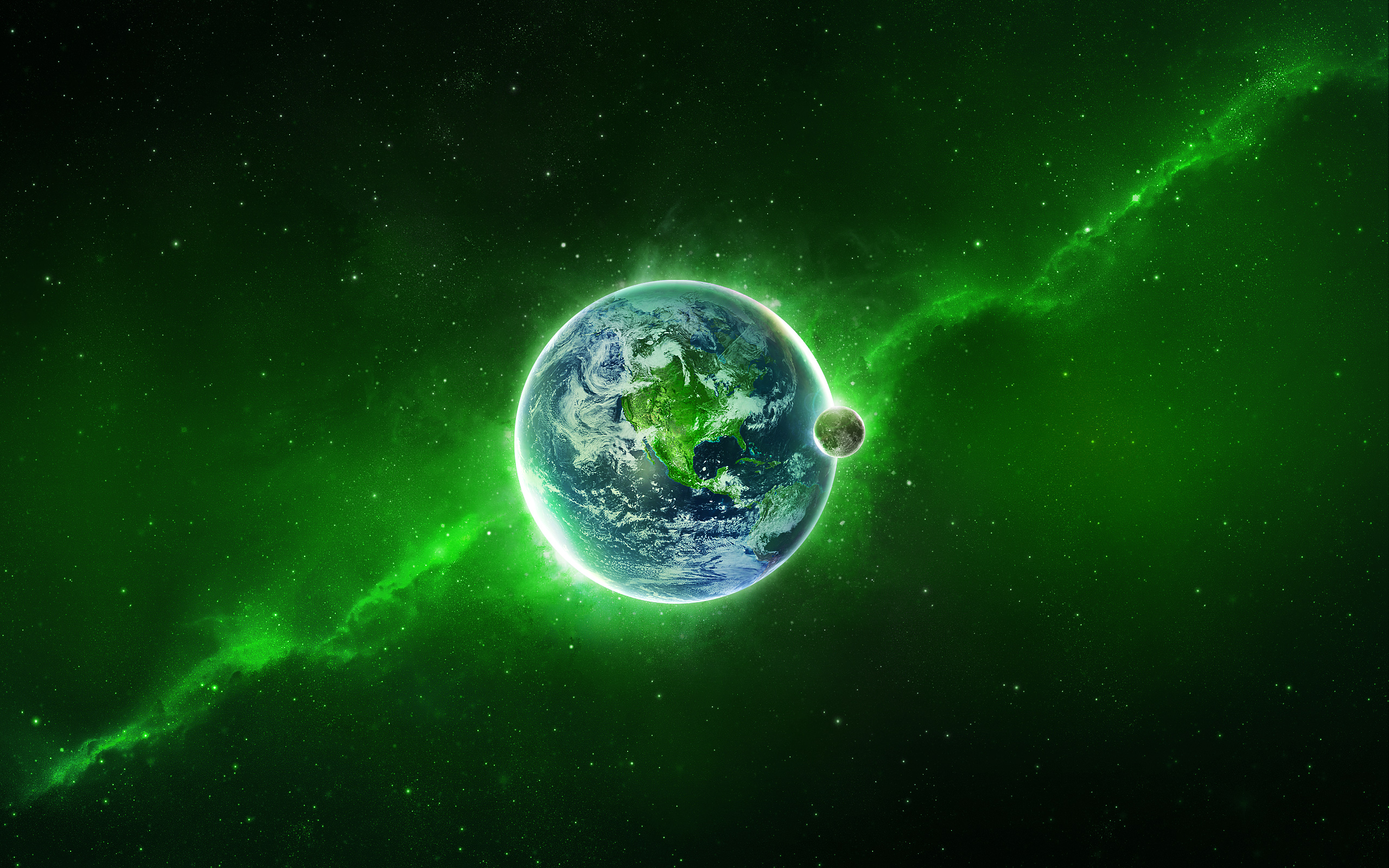 Pla Earth Green Cosmos Stars Glow Milky Way Wallpaper