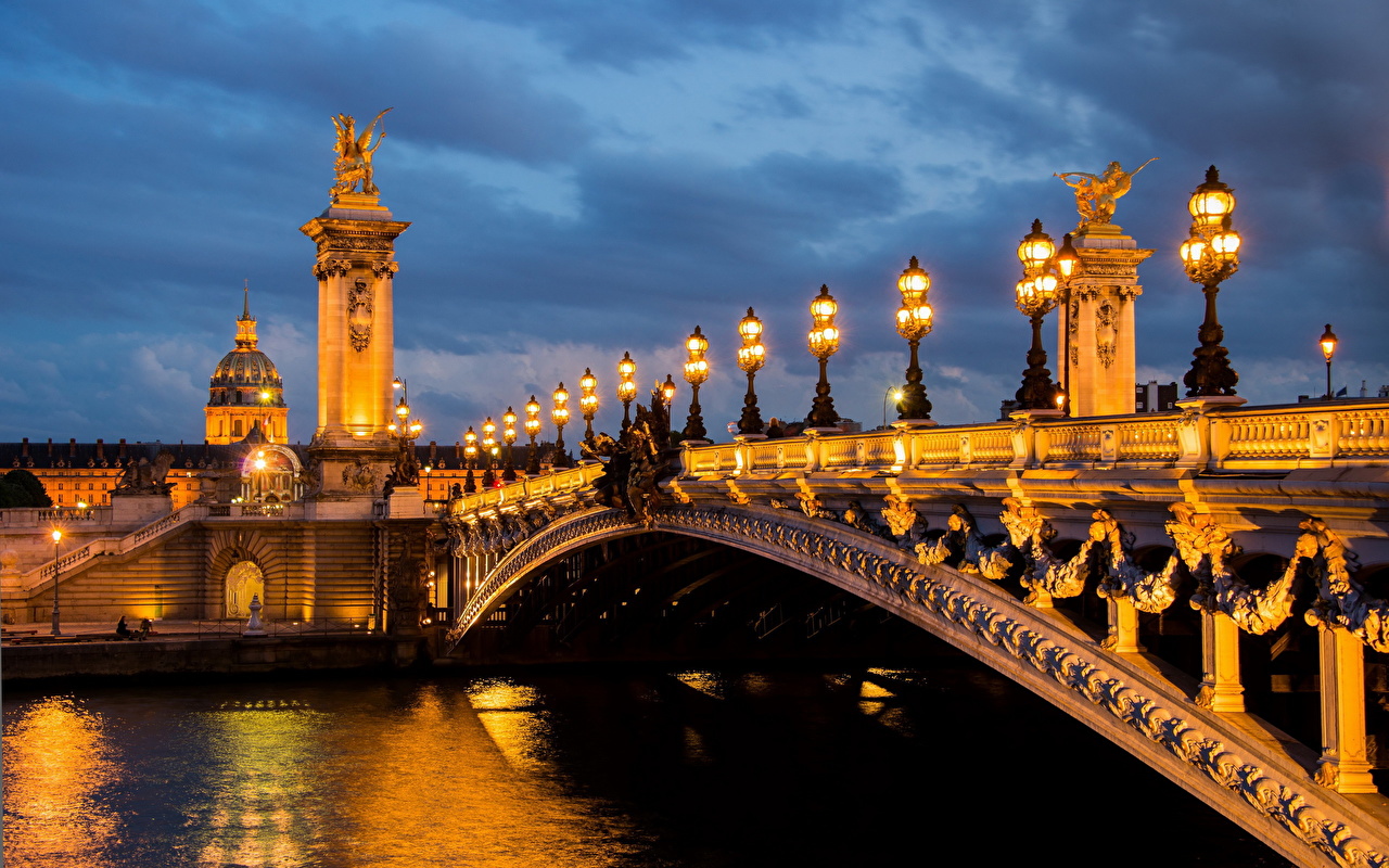 Wallpaper Paris France Pont Alexandre Iii Seine Bridges Rivers Night