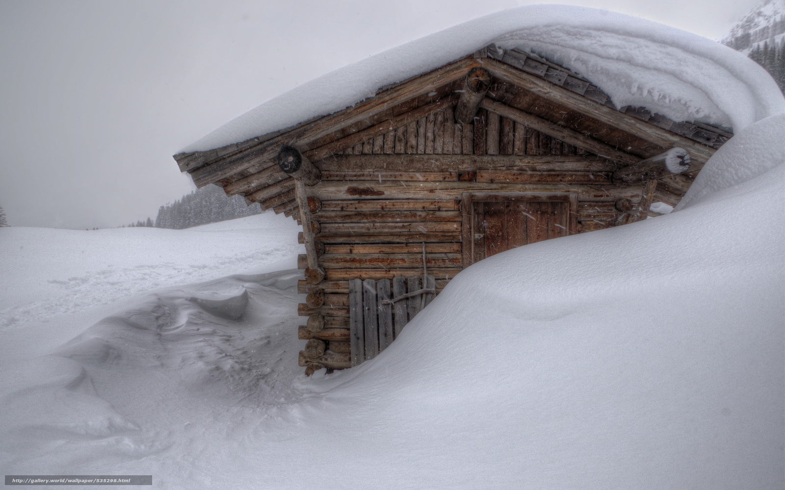 Wallpaper Winter Drifts Snow Cabin Desktop