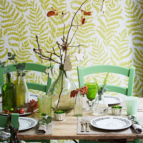 Dining Room With Fern Wallpaper Decorating Tropical Colours