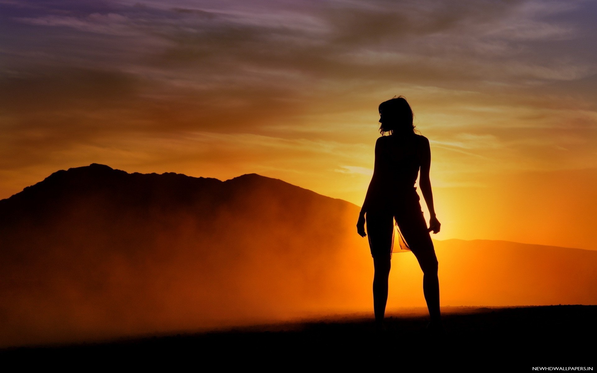 Sunset Silhouette Girl Background Wallpaper   New HD Wallpapers