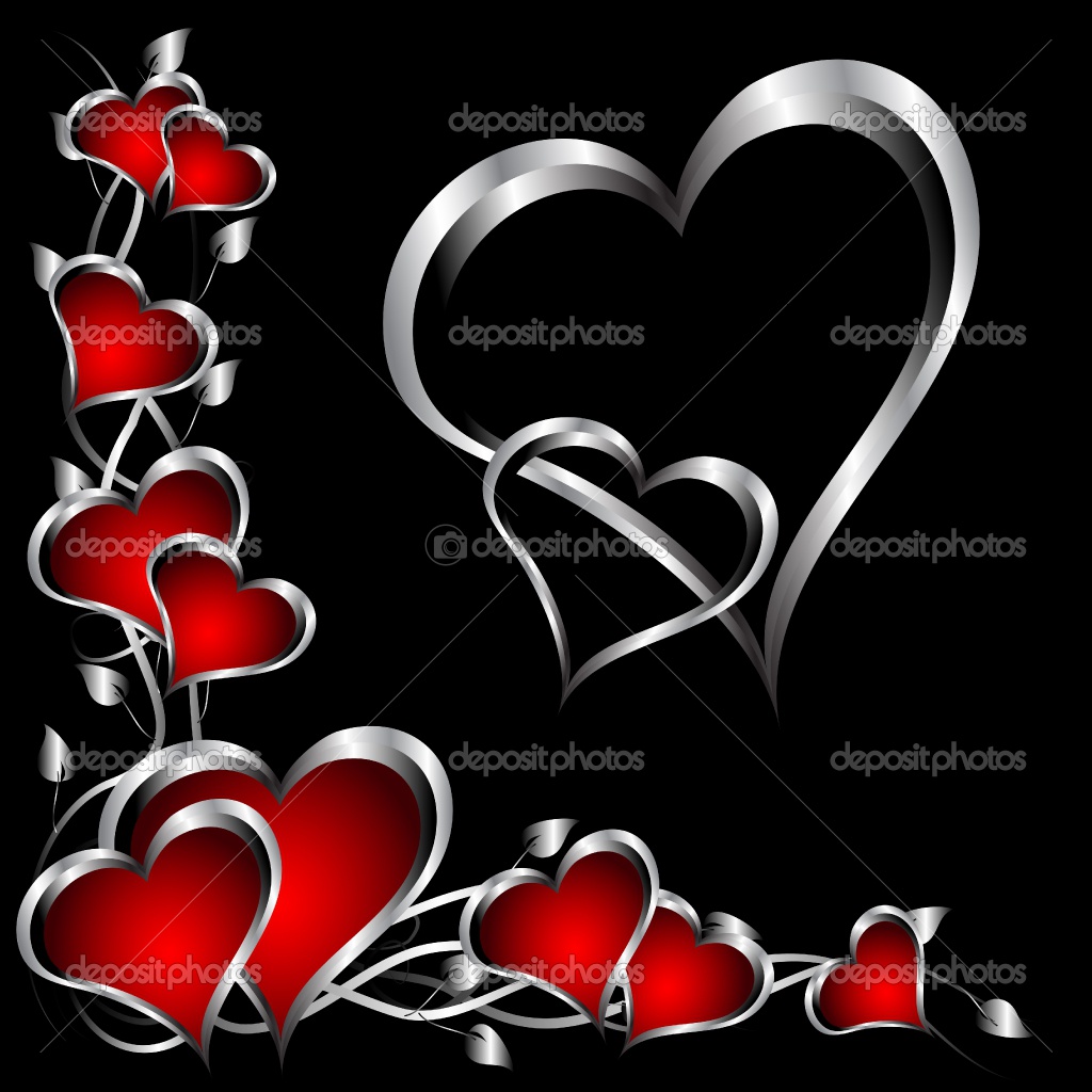 Red Heart Black Background Black background with silver