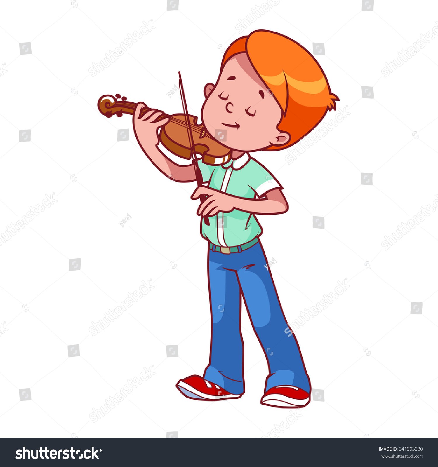 Cartoon Boy Playing The Violin Vector Clip Art 1500x1600
