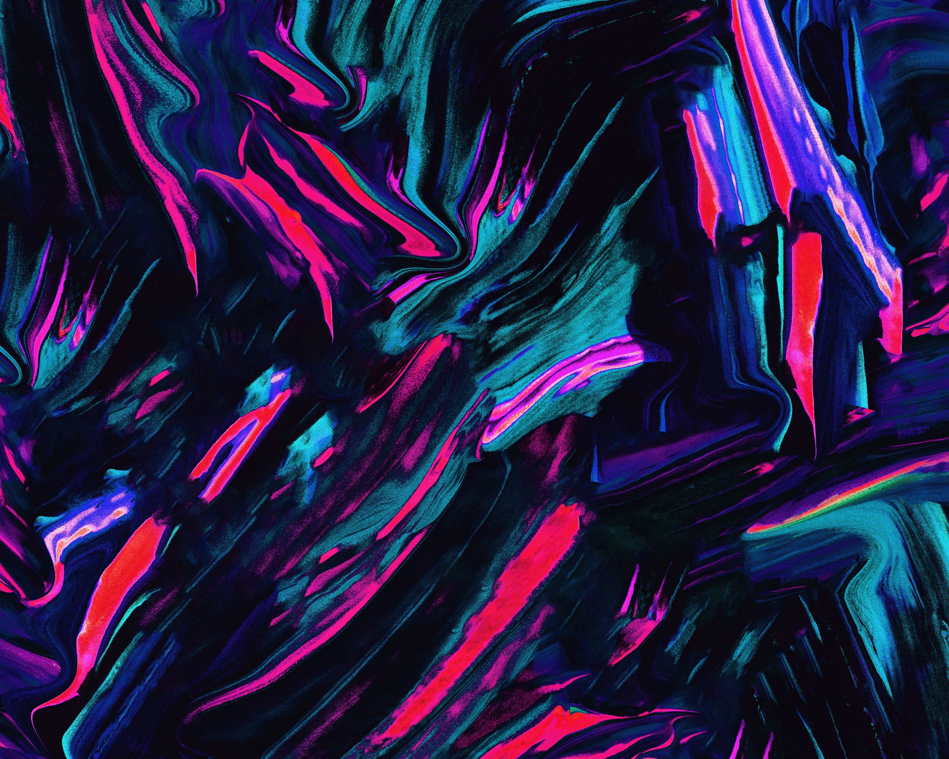 Abstract background with swirling pink, teal and dark hues, resembling brushstrokes or fluid acrylic paints