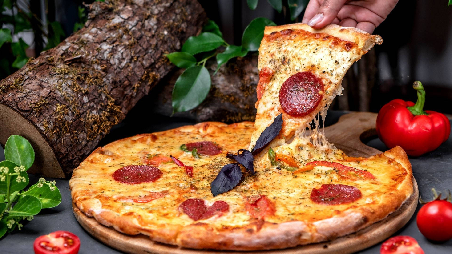 Food Photography Pepperoni And Cheese Pizza Wallpaper