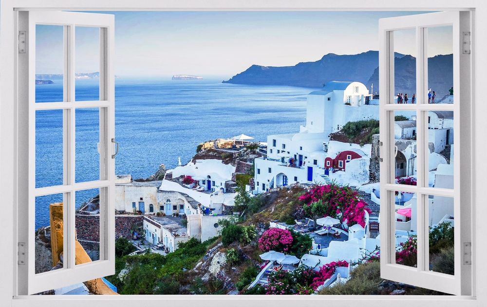 Greece 3d Window Art Wall Decals Sticker New Wallpaper Sea Mural