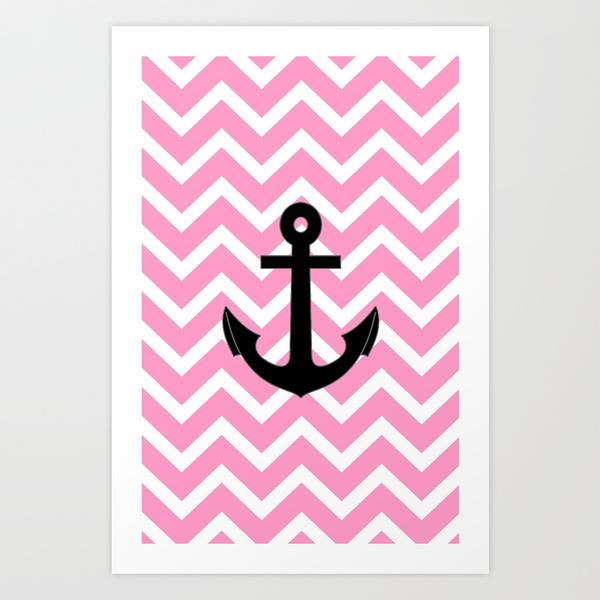 Chevron Anchor Wallpaper Pink Art Print