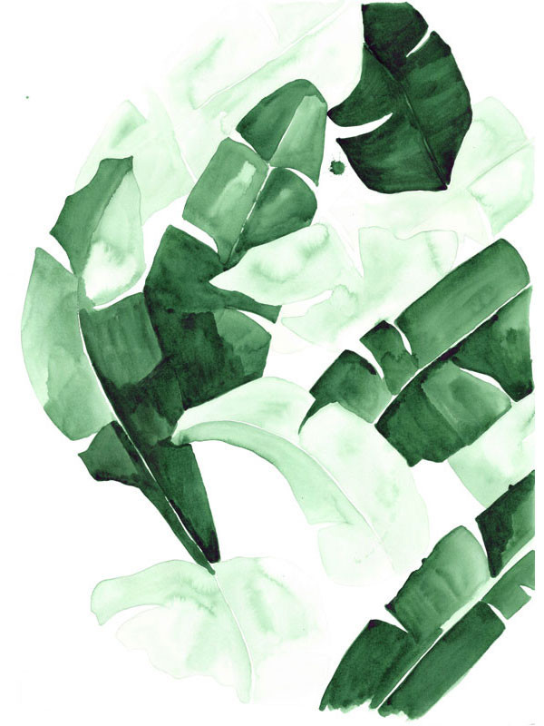 beverly banana leaf tropical watercolor print green leaves the aestate 600x800