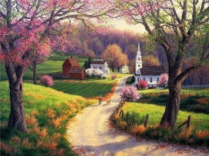  is a beautifully serene country scene resplendent with spring blooms 720x540