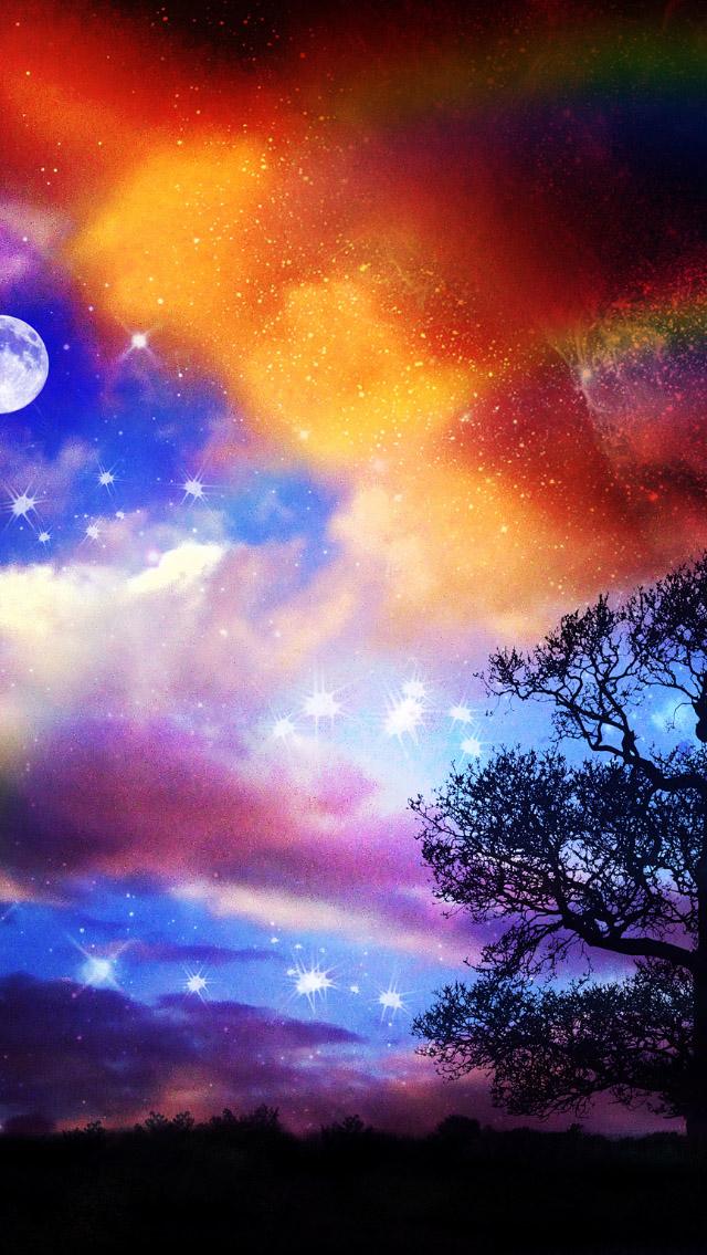 Rainbow Sky Field iPhone Wallpaper
