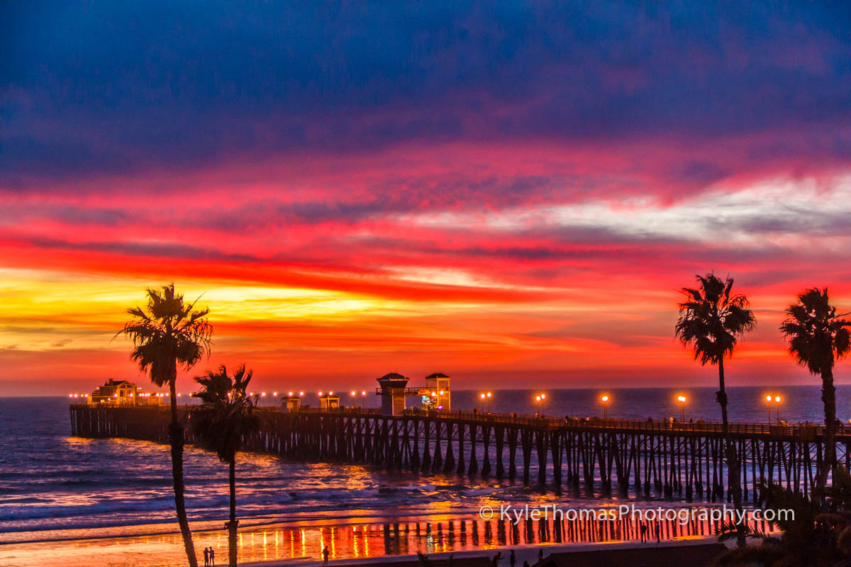 Amazing Red Purple Orange Beach Pier Sunset Oceanside Ca