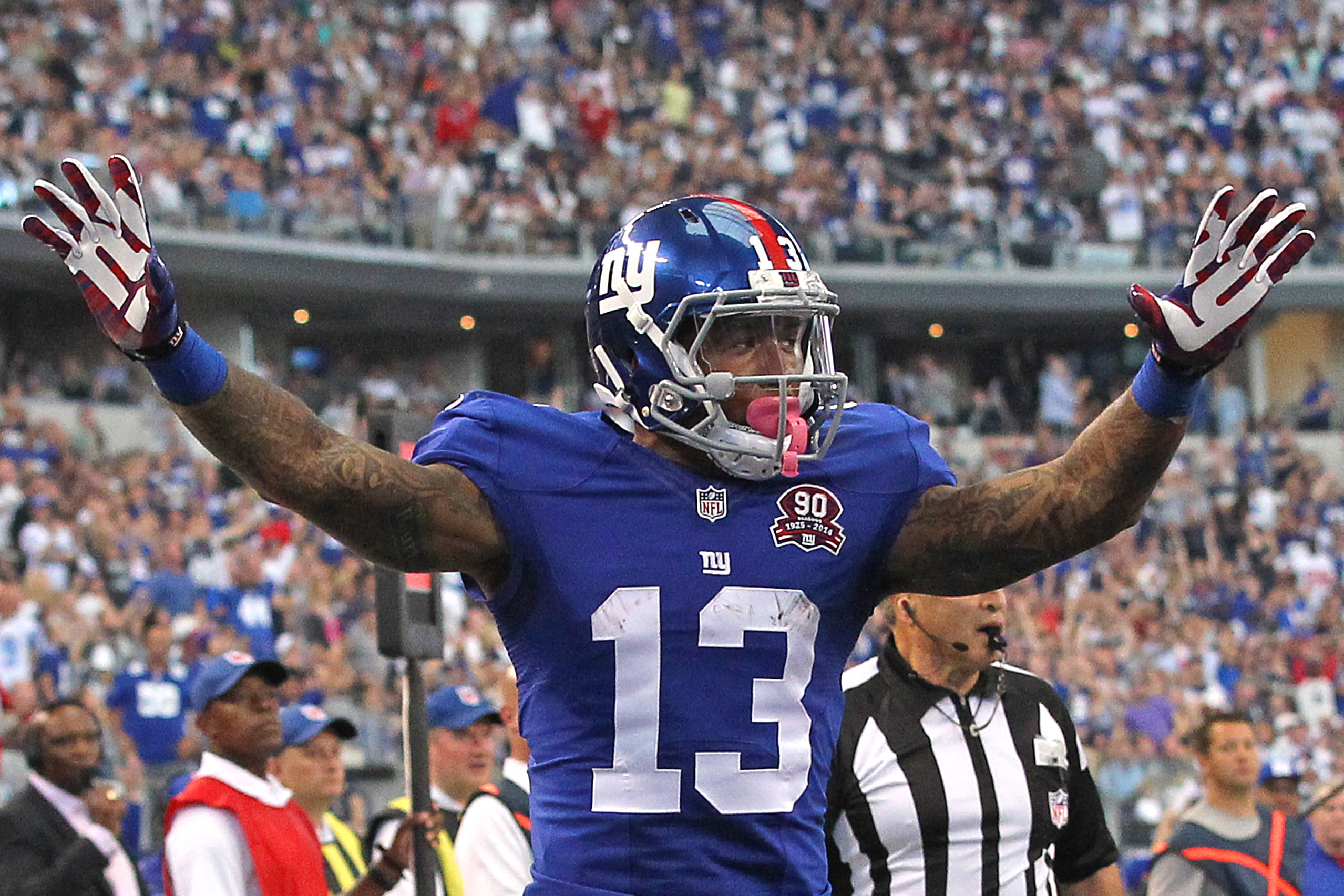 Odell Beckham Jr Celebrates His ToucHDown Catch In The Giants Week