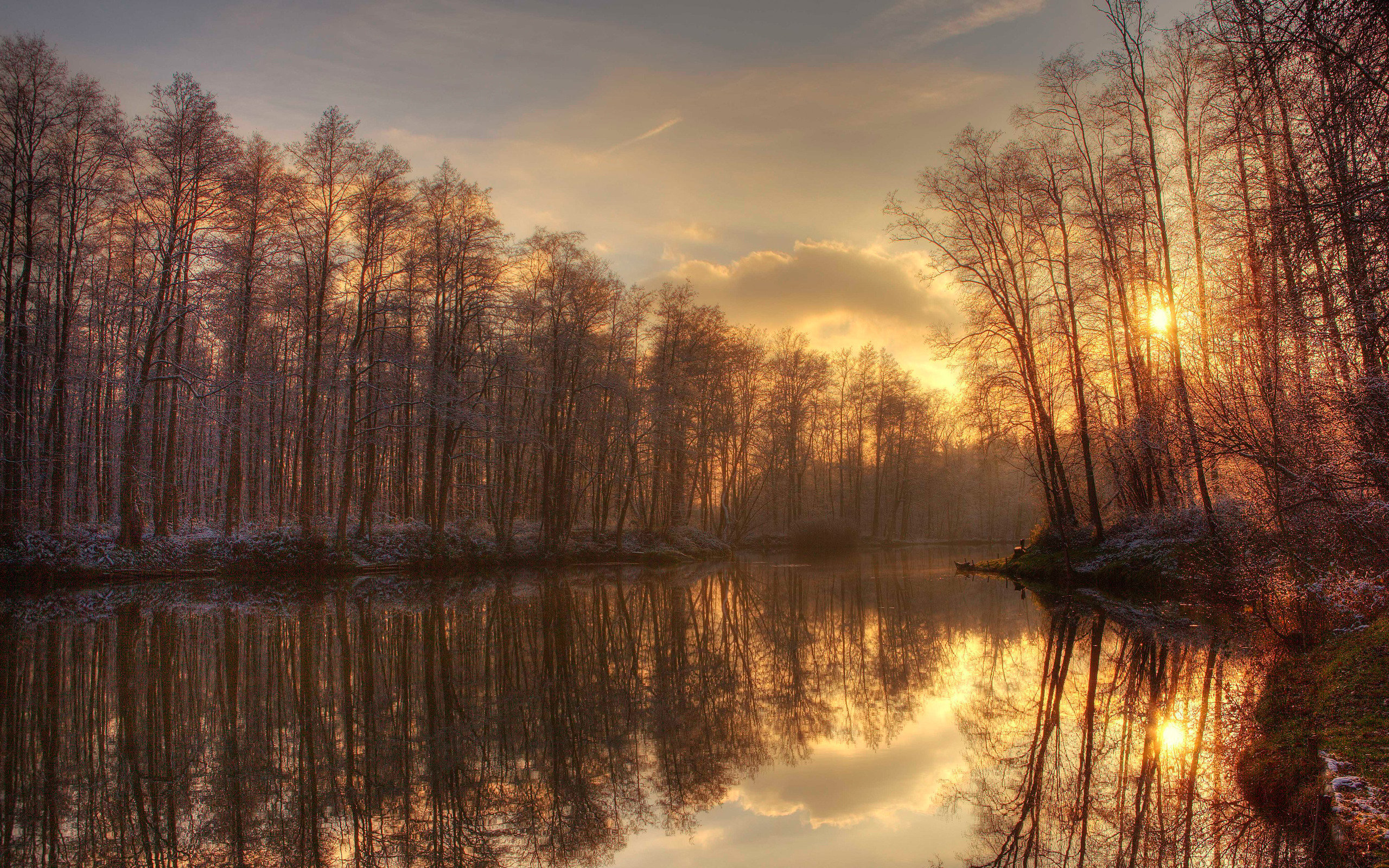 warm Winter Sonnenuntergang Teich Bume wallpaper   HD 2560x1600